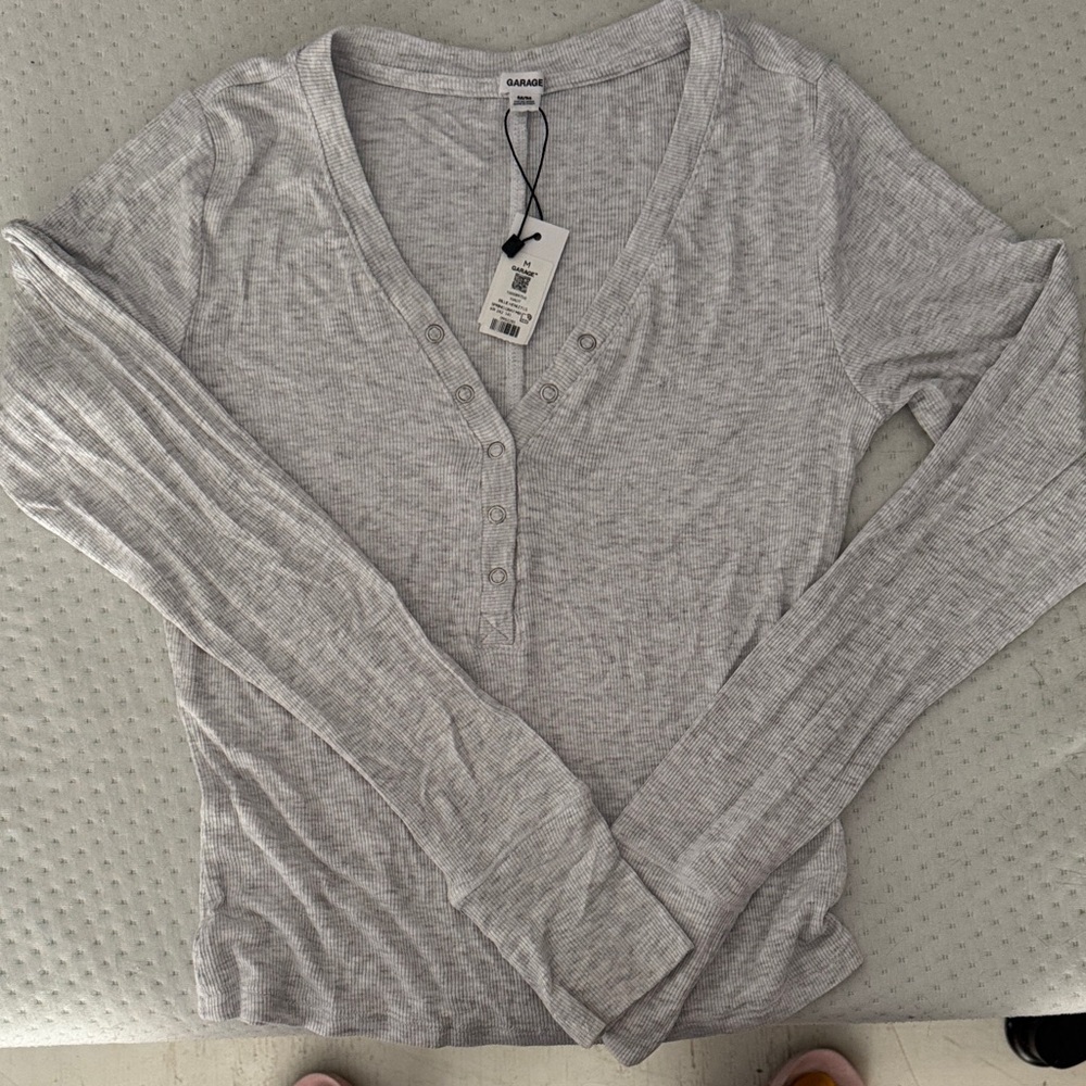 Garage Heather Gray Long Sleeve Henley Top